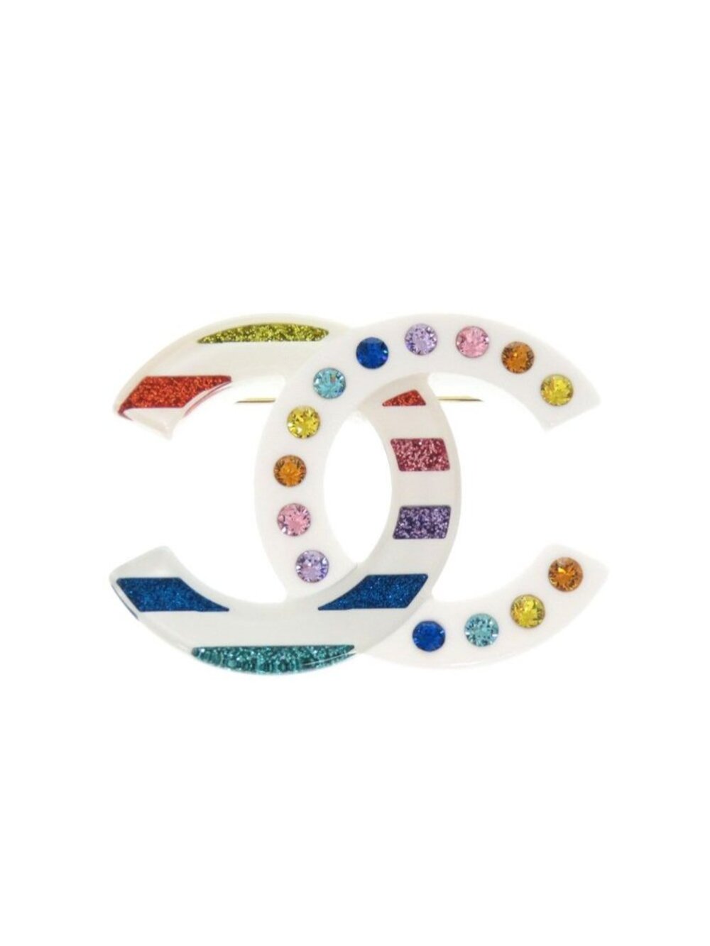 Chanel CC Logo Plastic White Multicolor Brooch